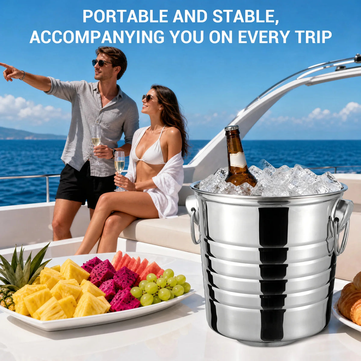 Stainless Steel Ice Bucket With Handles For Outdoor Events