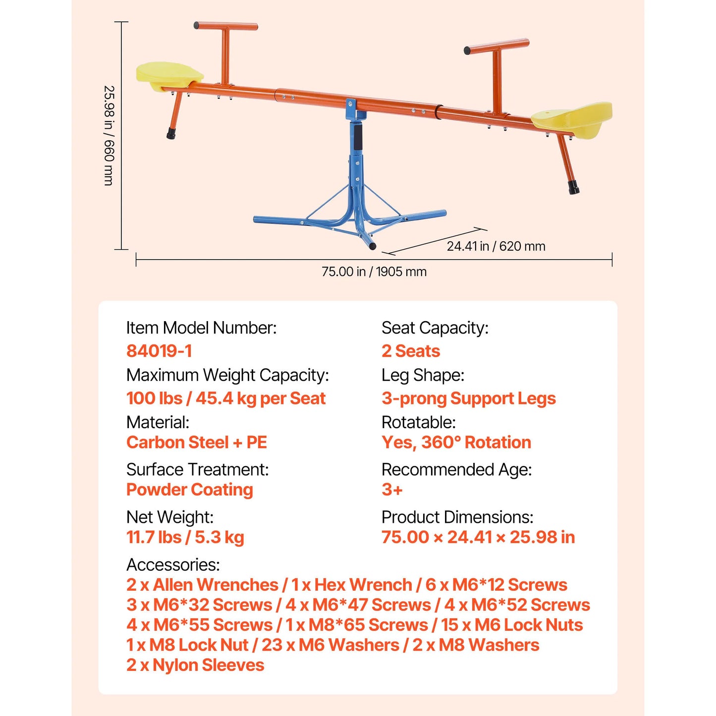 Kids Dual Seat Teeter Totter With 360 Spin Outdoor Playground
