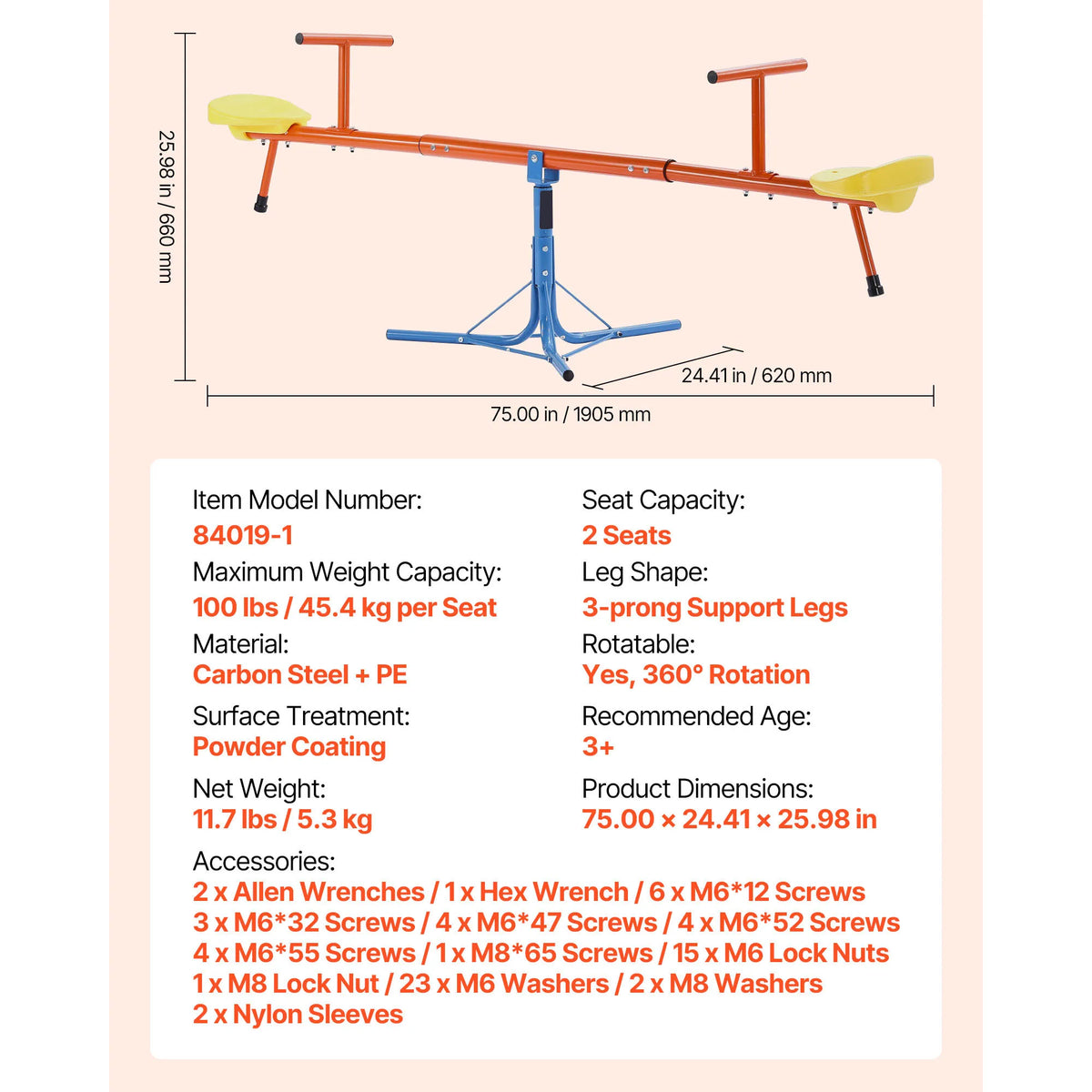 Kids Seesaw Dual Seater Sit Spin Teeter Totter Outdoor