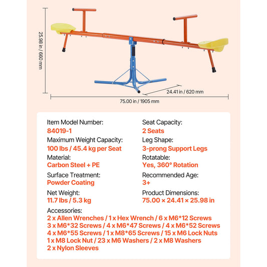 Kids Seesaw Dual Seater Sit Spin Teeter Totter Outdoor