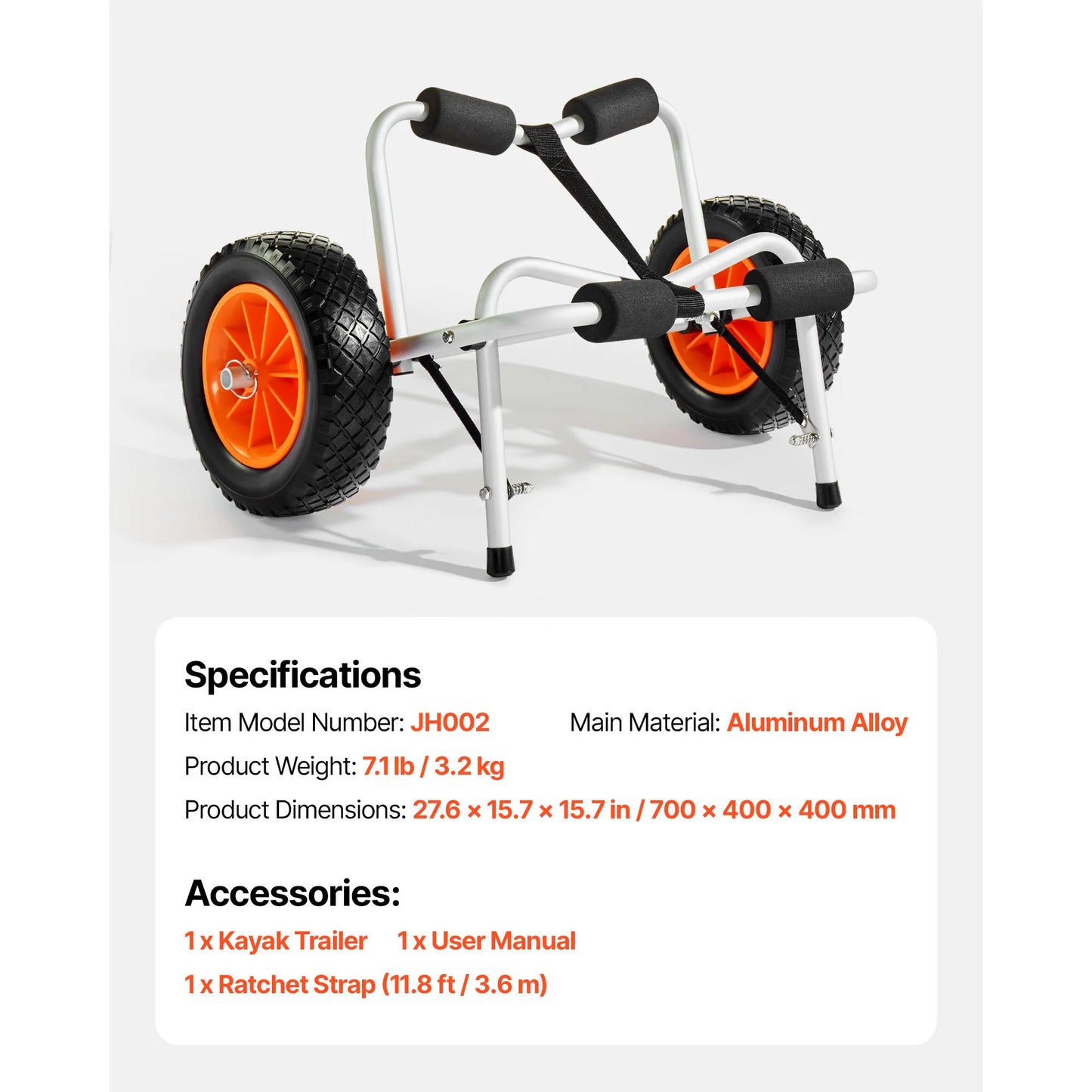 SucceBuy Foldable Kayak Cart With Solid Tires And Ratchet Strap