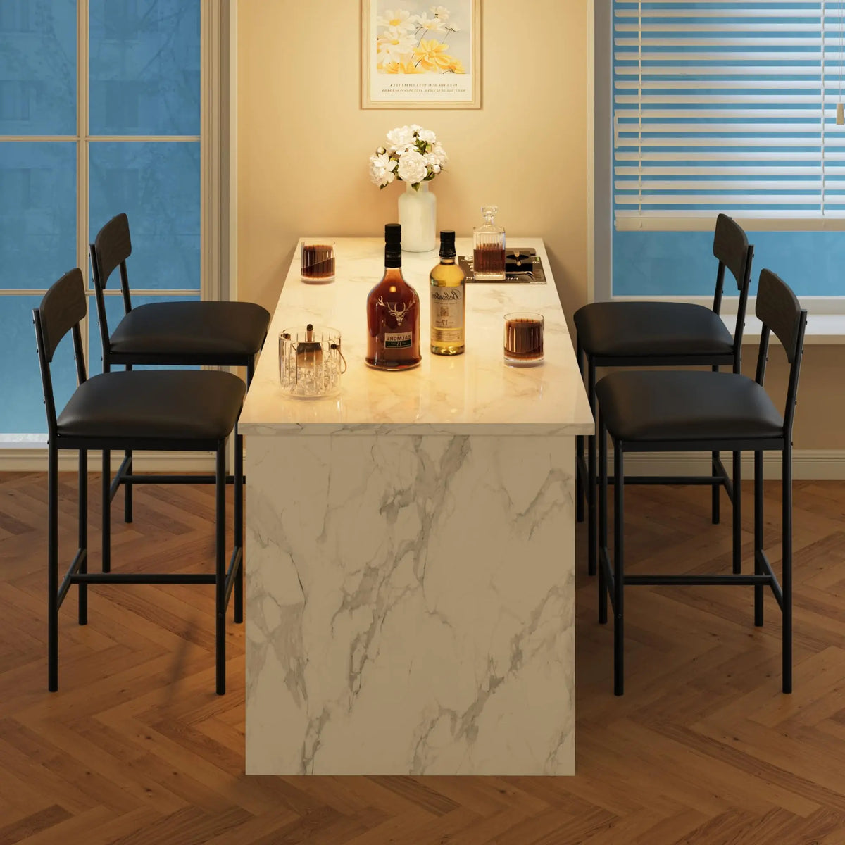 Heavy Duty Bar Stools With PU Leather Backrests And Footrests