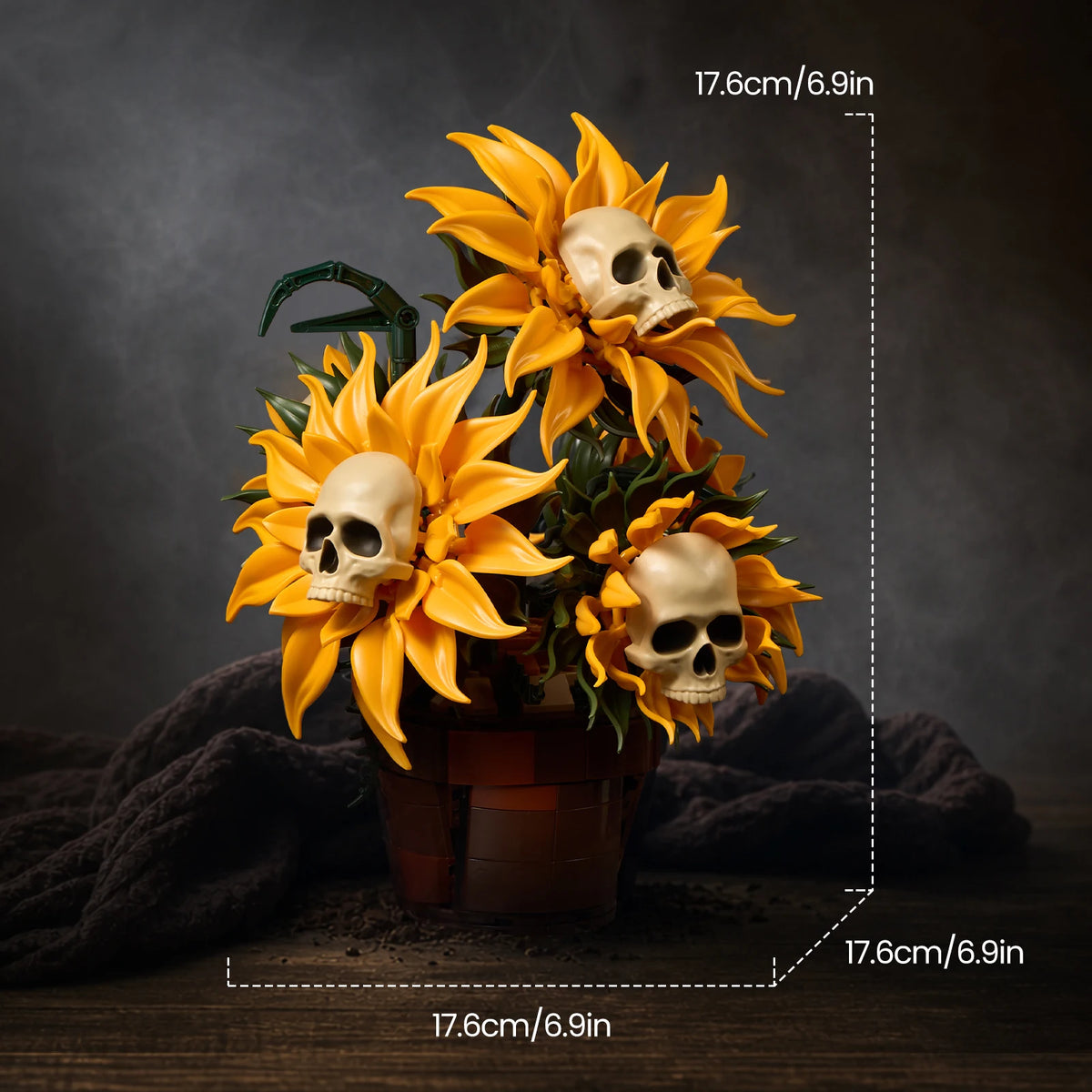 Gothic Skull Sunflower Building Blocks Set Home Decor Gift