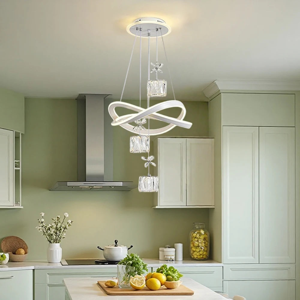LED Pendant Light With Crystal Lampshade And Backlit Base