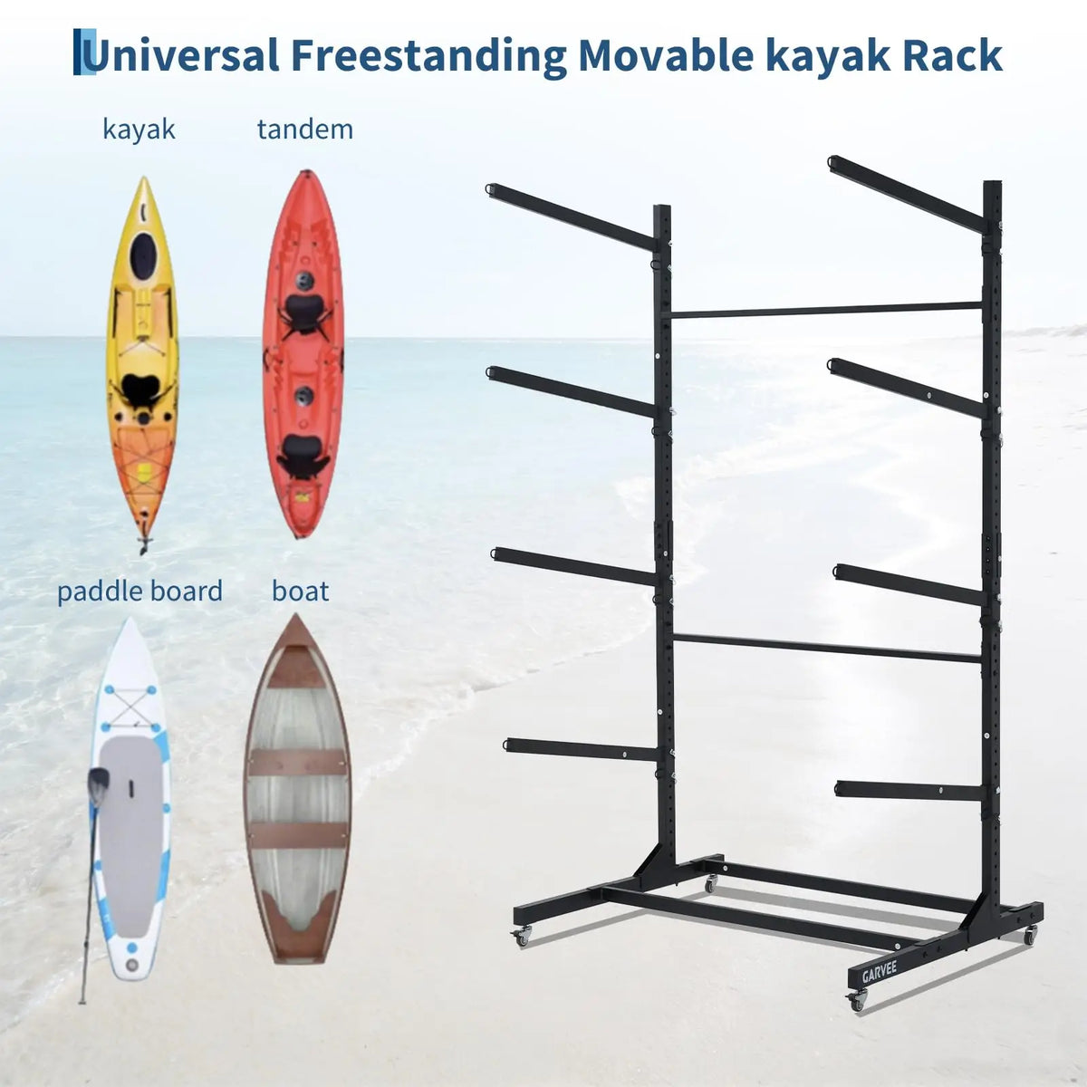 Heavy Duty Adjustable Kayak Storage Rack With Wheels For Garage