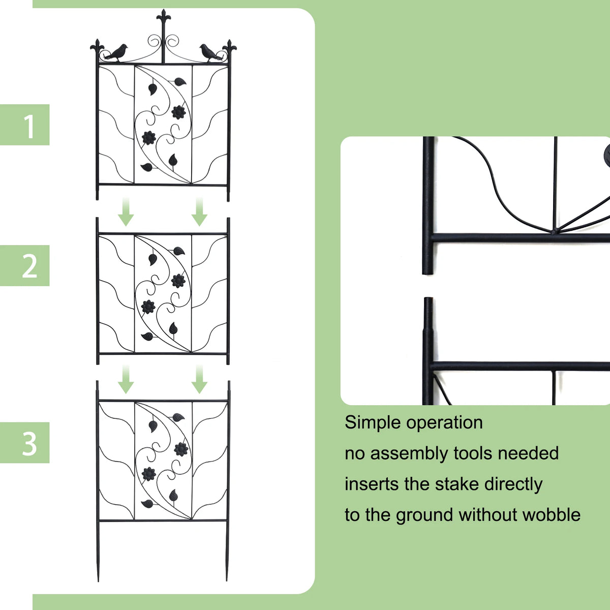 2x Tall Thick Metal Garden Trellis Bird Leaf Grid Panel Support Climbing Trellis