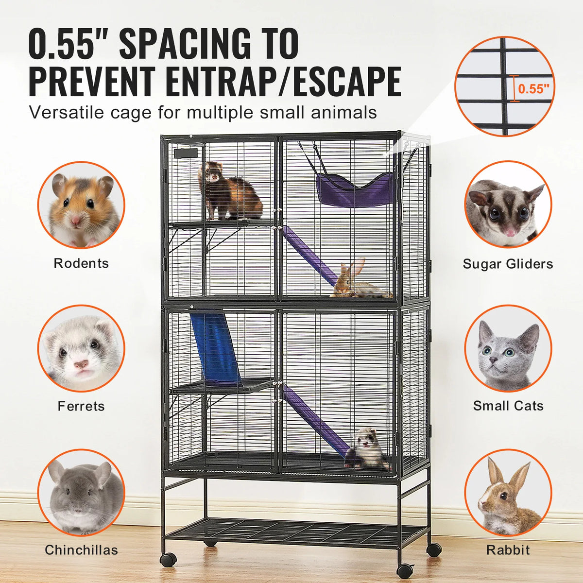 Premium Rolling Multi Tier Metal Small Animal Pet Cage