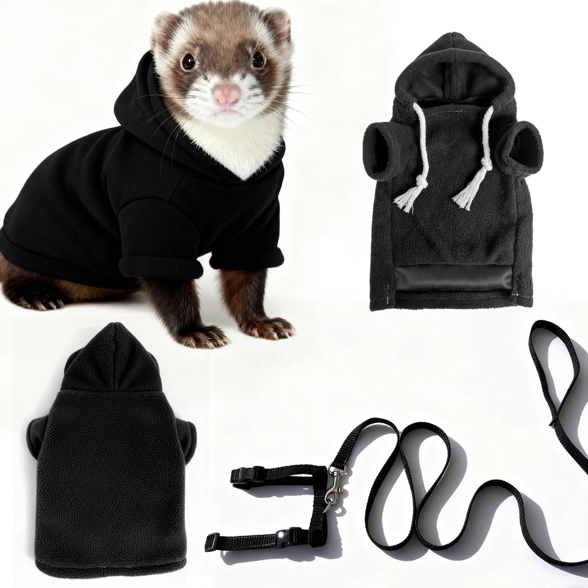 Soft Ferret Hooded Walking Outfit With Built In Leash Hole