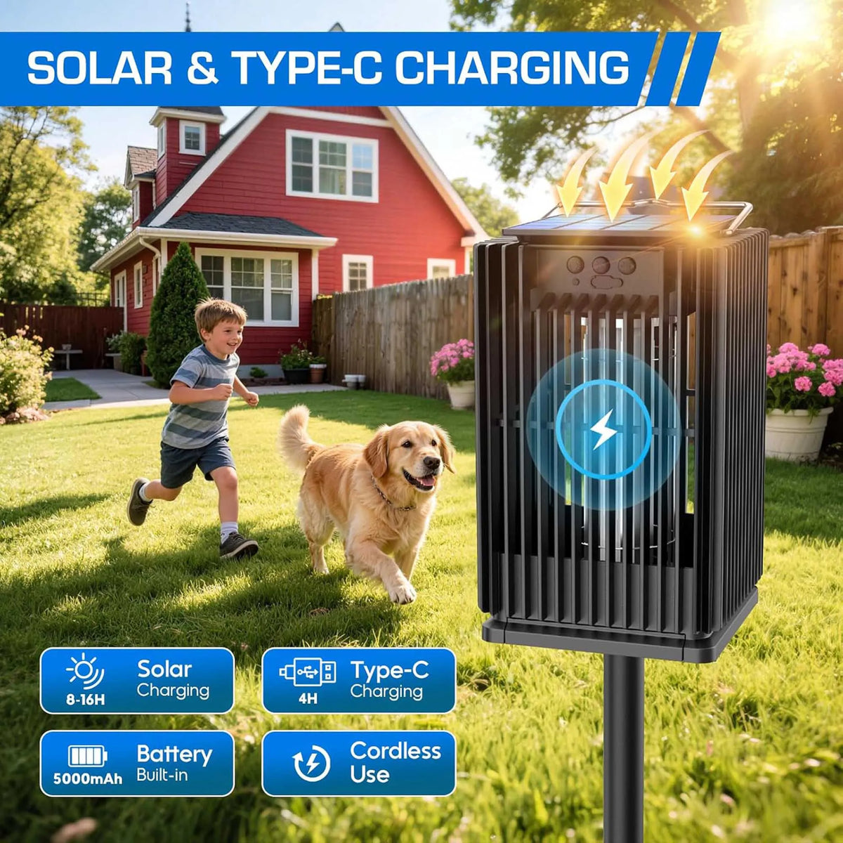 Solar Cordless Outdoor Bug Zapper With Integrated Led Ground Bracket