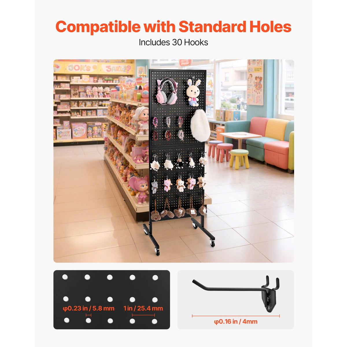 SucceBuy Steel Standing Pegboard Display Rack With Hooks And Wheels