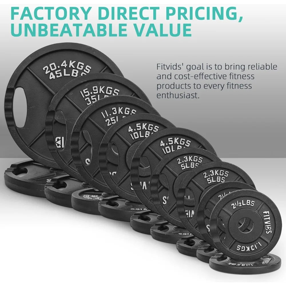 Fitvids Cast Iron Standard Weight Plates Including 5FT Standard Barbell with Star Locks