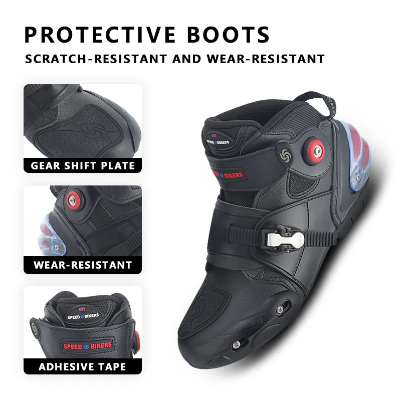 Mens Breathable Leather Motorcycle Shoes Casual Ankle Boots
