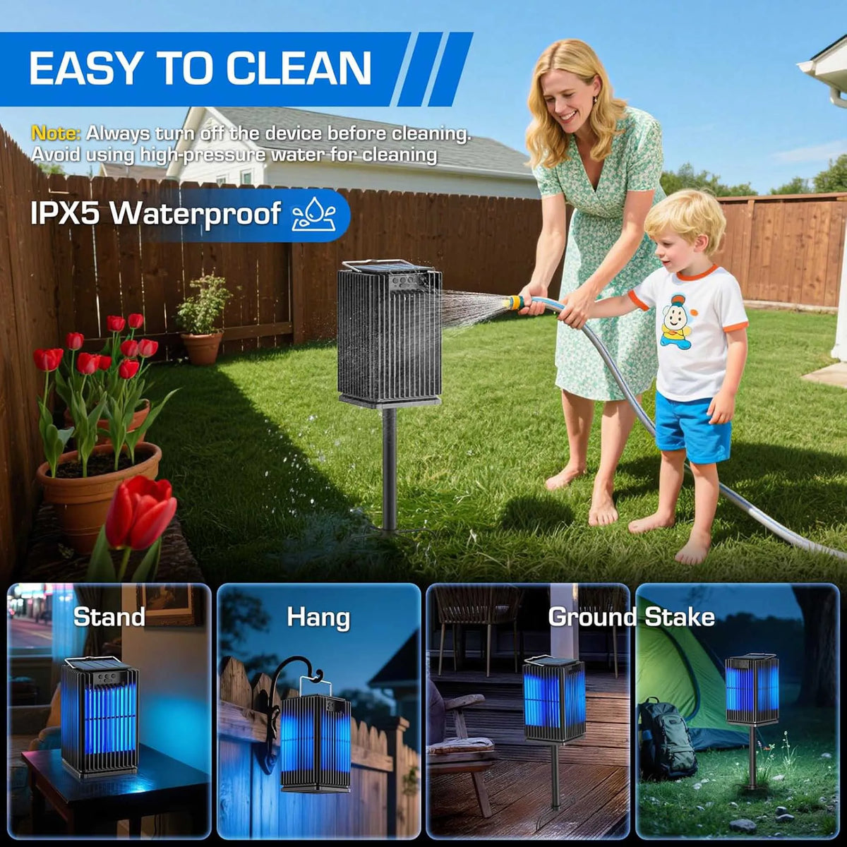 Solar Cordless Outdoor Bug Zapper With Integrated Led Ground Bracket