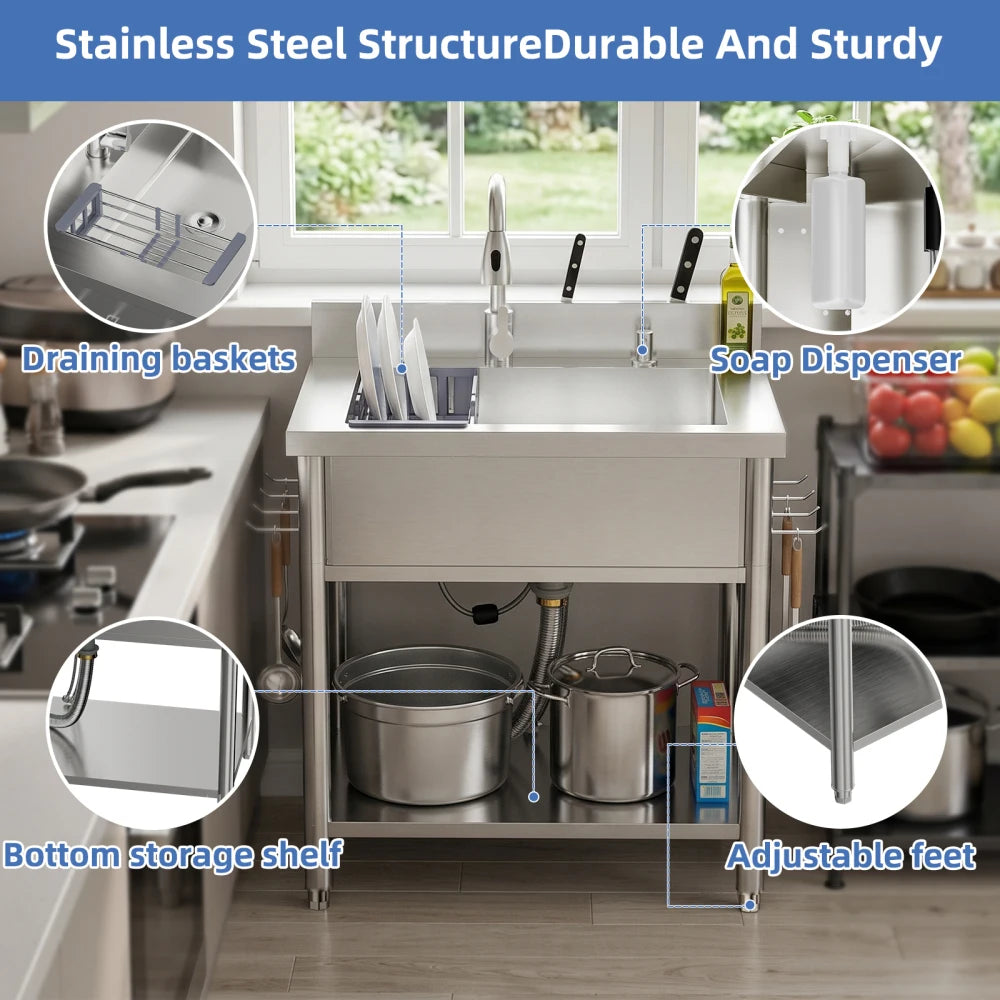 Iosn Outdoor Utility Sink With Workbench And Storage Shelf