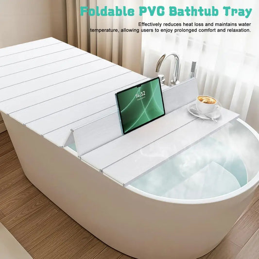Foldable Bathtub Cover, Waterproof Anti-dust PVC Shutter Lid, Bath Insulation Cover Bathtub Tray Fit Most Tubs