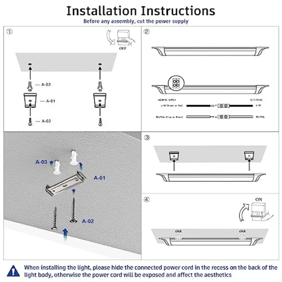 Solar Powered Smart LED Batten Light For Indoor Ceiling Mount