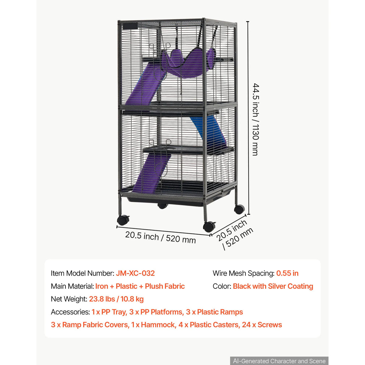SucceBuy Rolling Small Animal Cage With Hammock And Ramp
