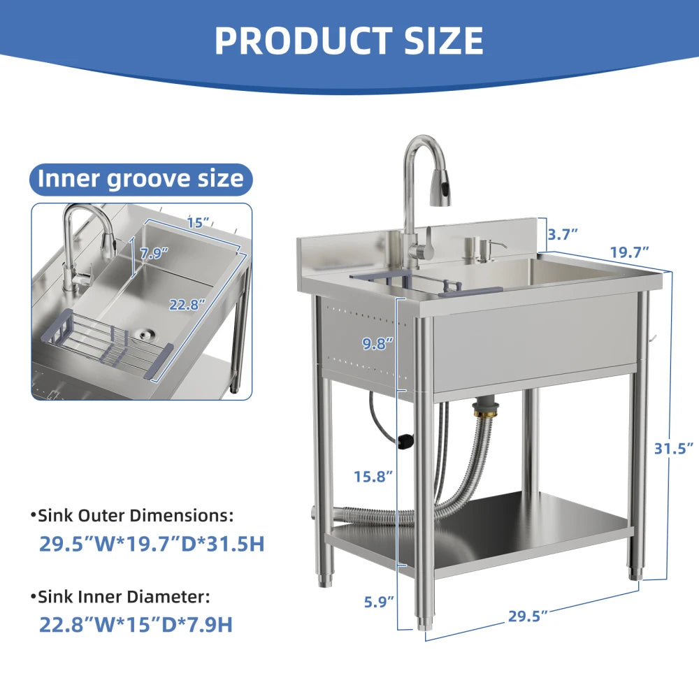 Iosn Outdoor Utility Sink With Workbench And Storage Shelf