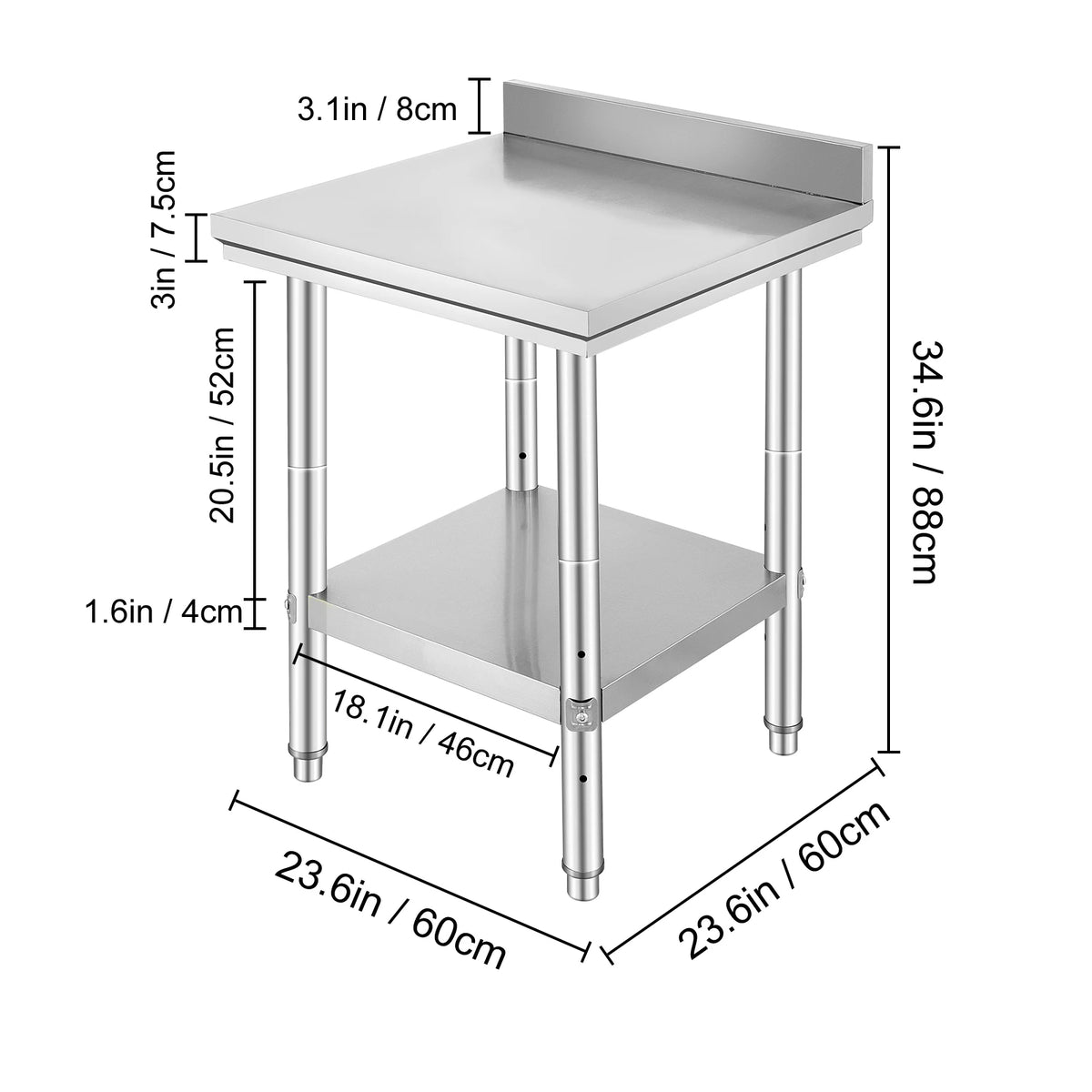 SucceBuy Stainless Steel Kitchen Work Bench With Undershelf