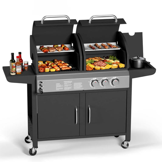 Convertible Propane Gas Griddle With Hood And Removable Cart