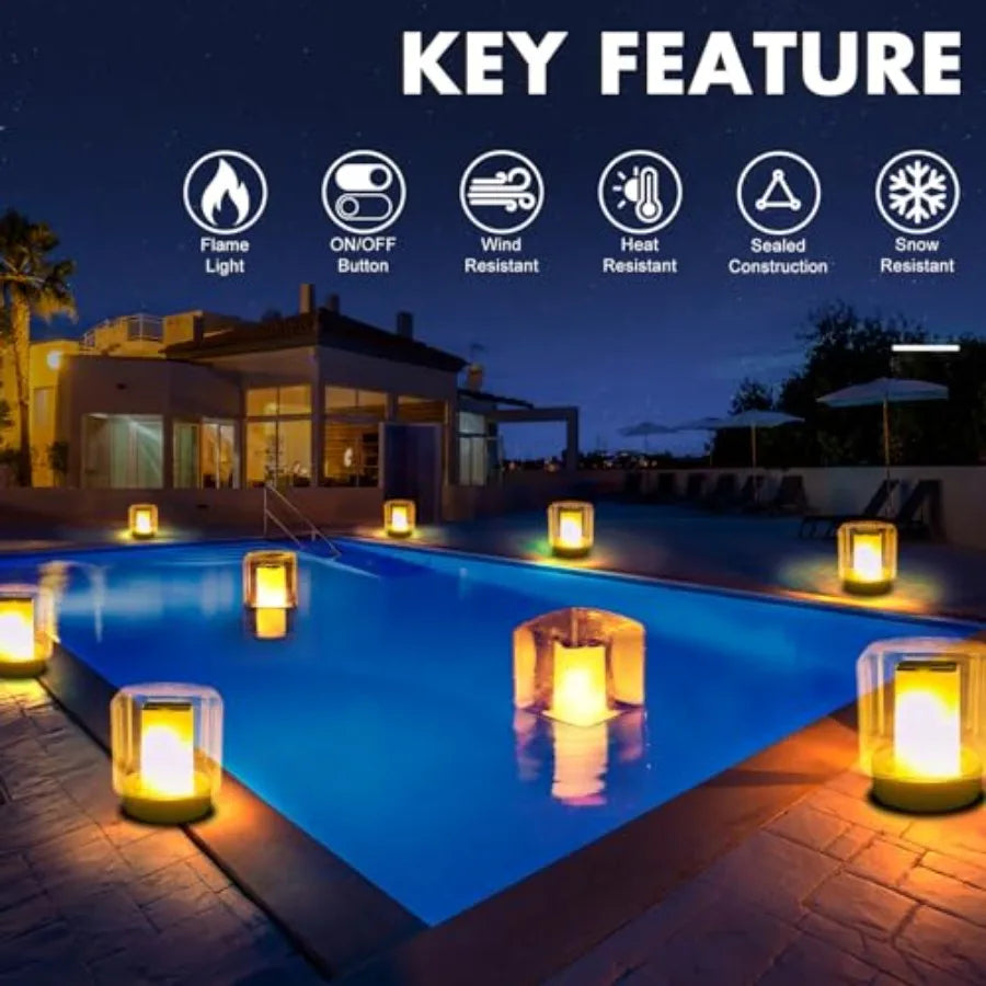 Solar Flame Floating Pool Lights Waterproof Square Glowing Disc