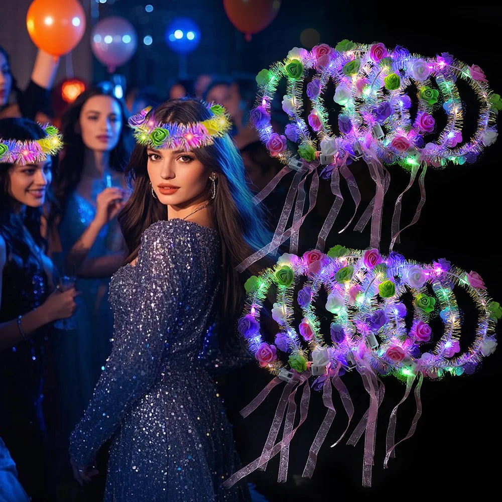 LED Glow Flower Headband And Floral Wreath Hair Accessories