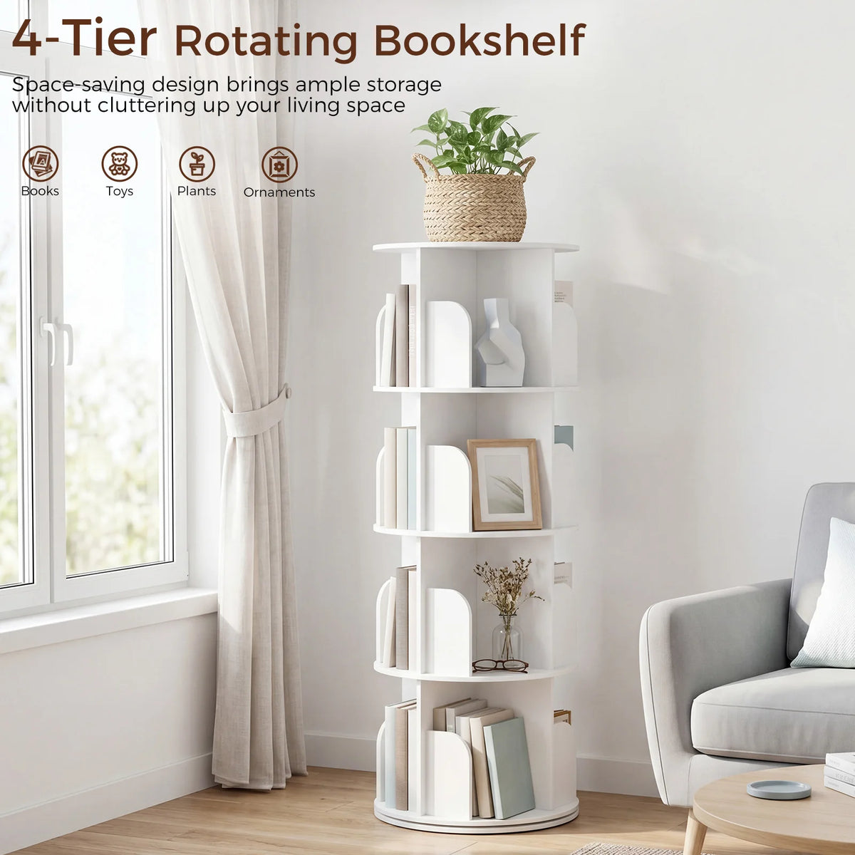 MCQ Rotating Bookshelf For Living Room With Modern Cube Storage