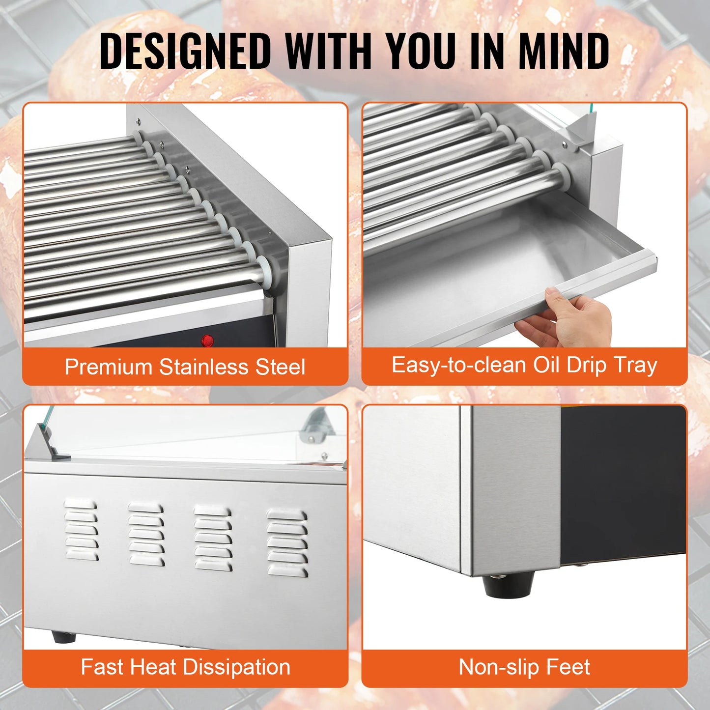 SucceBuy Stainless Steel Hot Dog Roller Sausage Grill Machine
