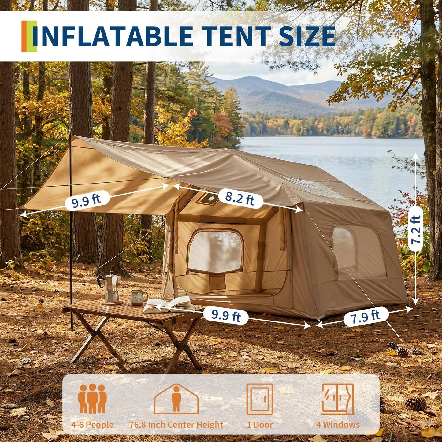 Inflatable Outdoor Camping Tent With Skylight And Canopy
