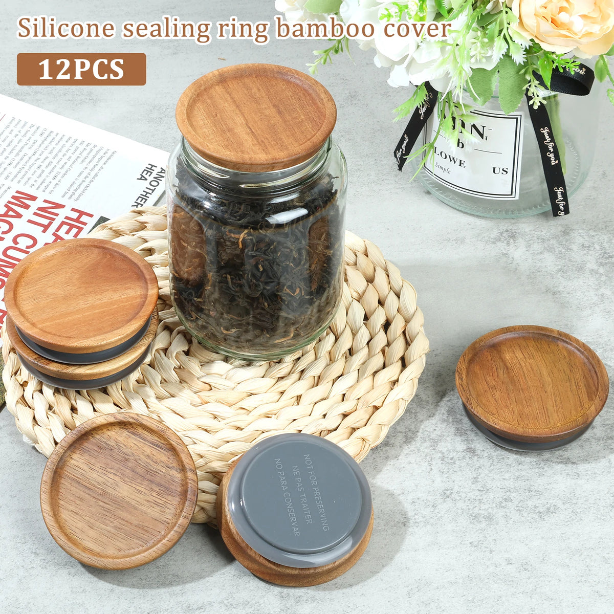 Airtight Acacia Wood Canning Lids With Silicone Jar Seals