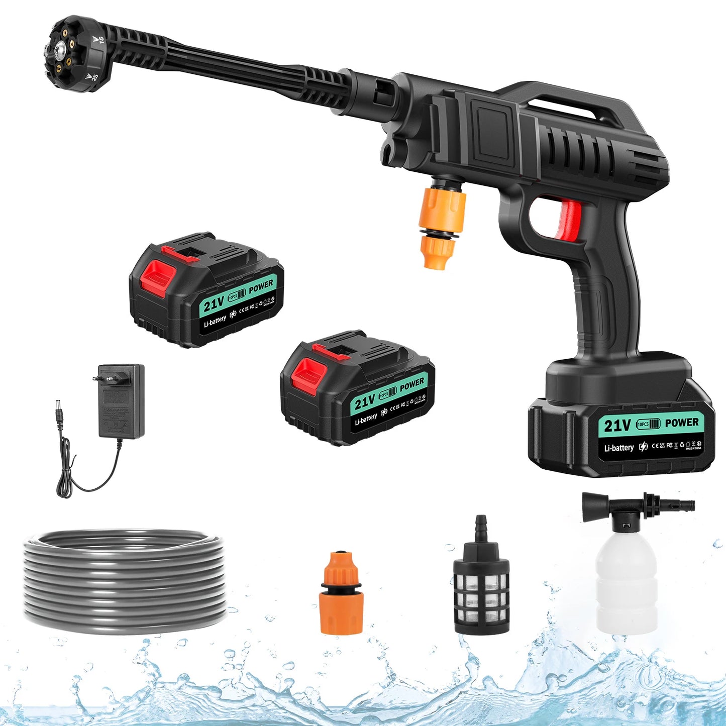Cordless Pressure Washer Handheld Brushless Motor with 2 Battery Packs 4.0Ah 6 in 1 Nozzle Portable Cleaner for Car Washing Yard Patio