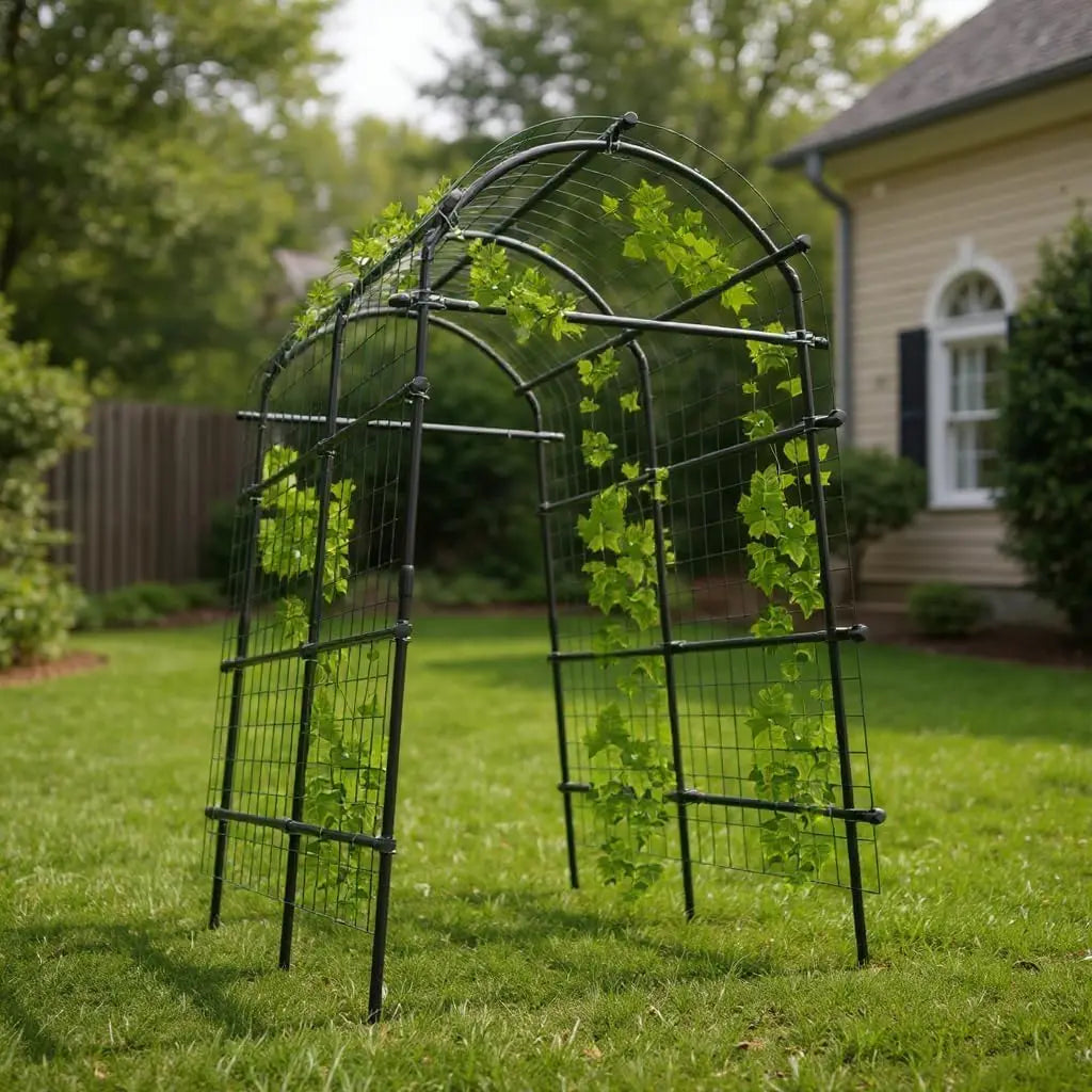 Garden Arch Trellis, 7.5FT Extra Tall Polyethylene-Coated Stainless Steel Garden Trellis for Cucumbers, Melons, Vegetables, Peas, Tomatoes & Climbing Vegetables, Outdoor Rust-Resistant Trellis