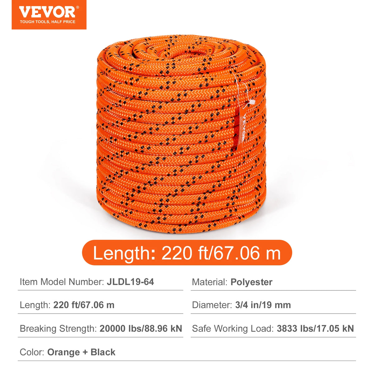 SucceBuy Dual Weave Polyester 48 Strand Heavy Duty Utility Rope