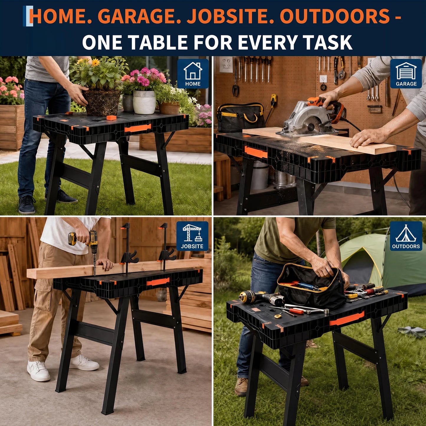 Himiss 2-In-1 Folding Work Table Sawhorse Heavy Duty Portable Workbench