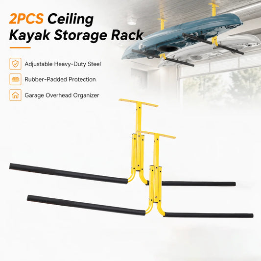2PCS Overhead Kayak Storage Rack Ceiling Mount Adjustable Garage Hanger for 2 Kayaks Canoe Surfboard SUP Paddle Board Holder