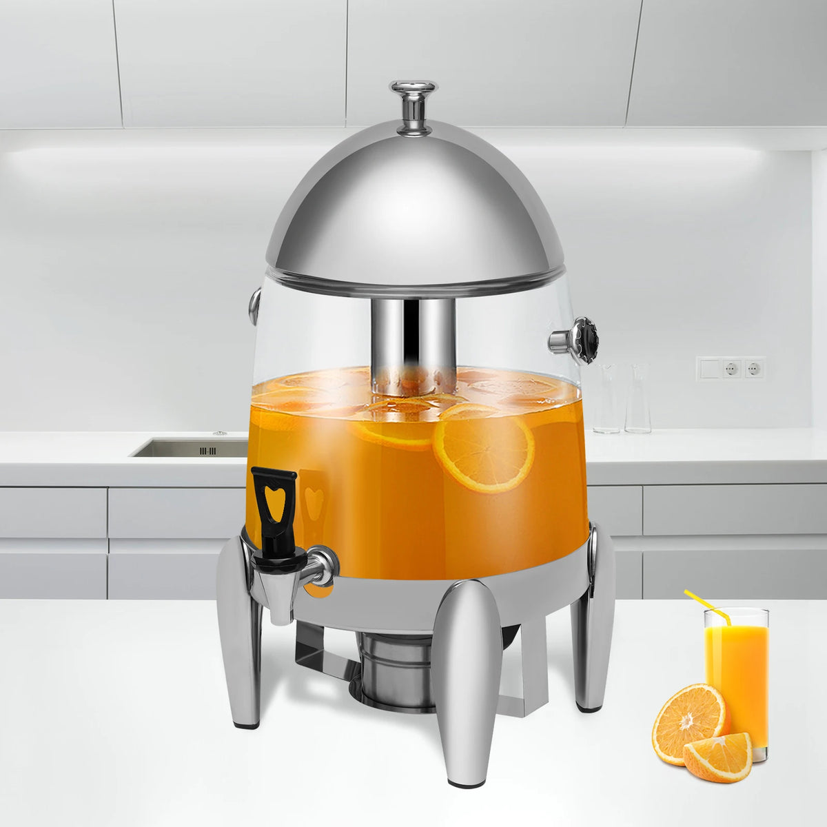 12L Hot Cold Beverage Dispenser, 110V 400W PC Transparent Juice Urn Dual Heating Mode Ice Cooling Tube Anti-slip Stainless Base For Cafe Restaurant Drink Serving