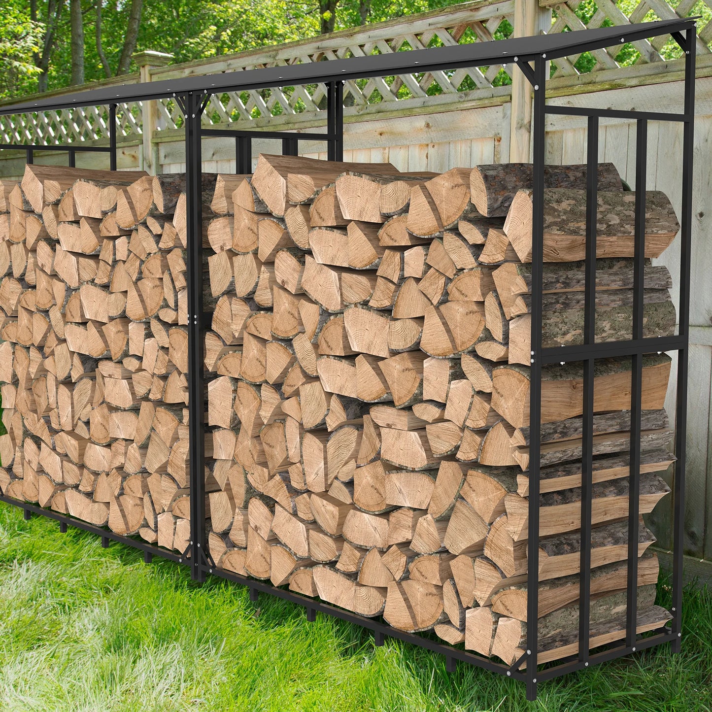 Heavy Duty Outdoor Firewood Rack With Waterproof Cover For Garden