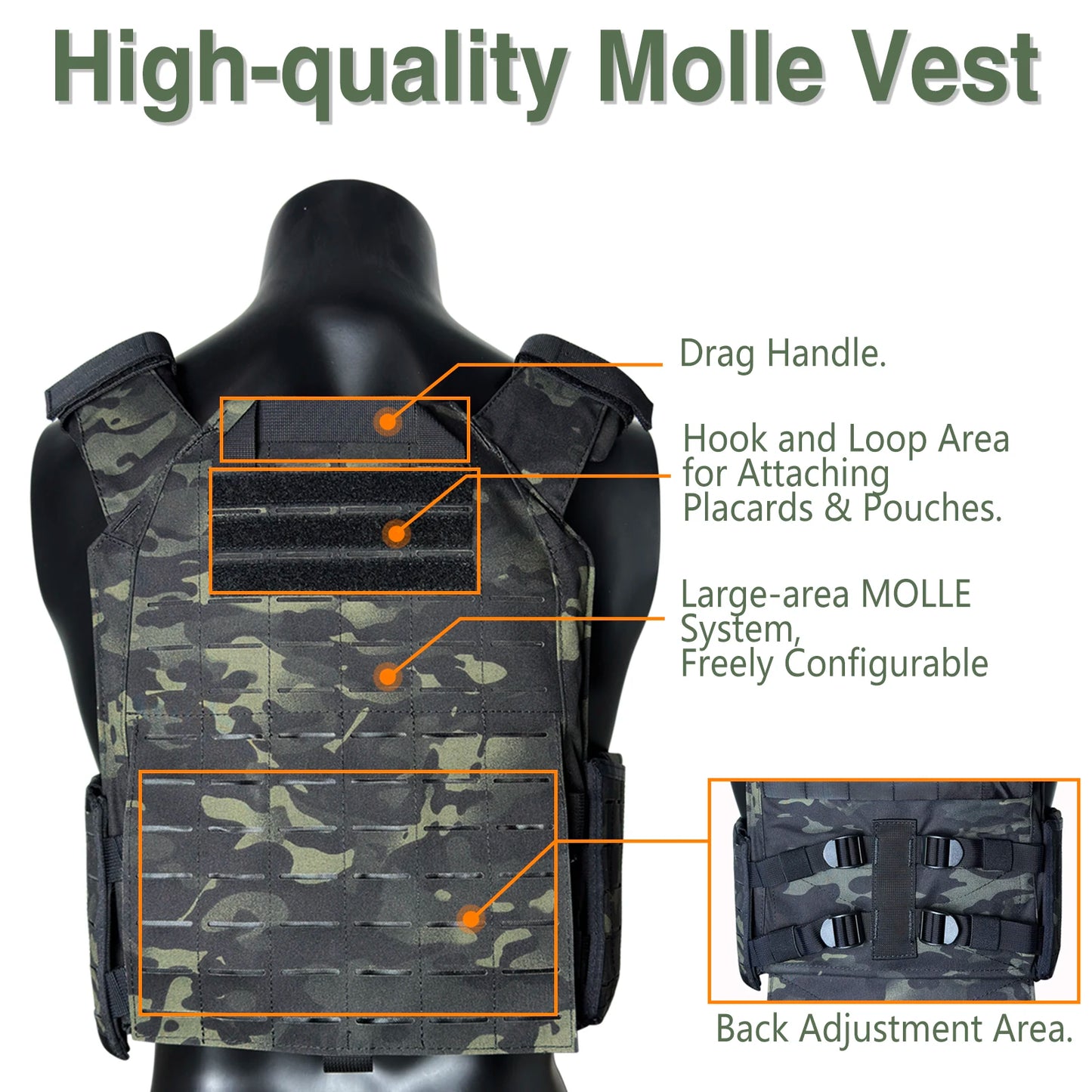 1000D Nylon Laser Cutting Modular Tactical Vest With Quick Release