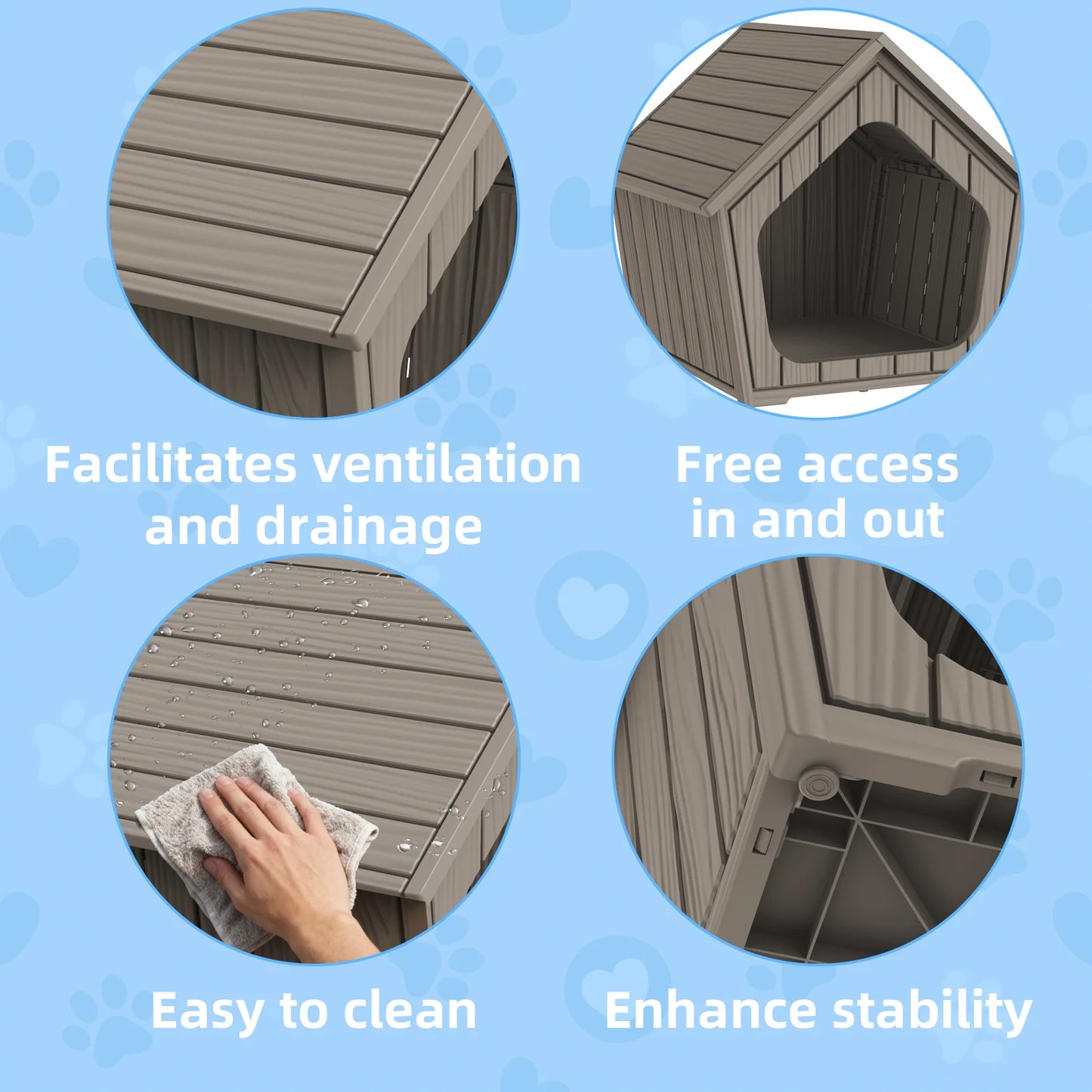 Outdoor Plastic Pet House Waterproof Dog Shelter Ventilated Cabin