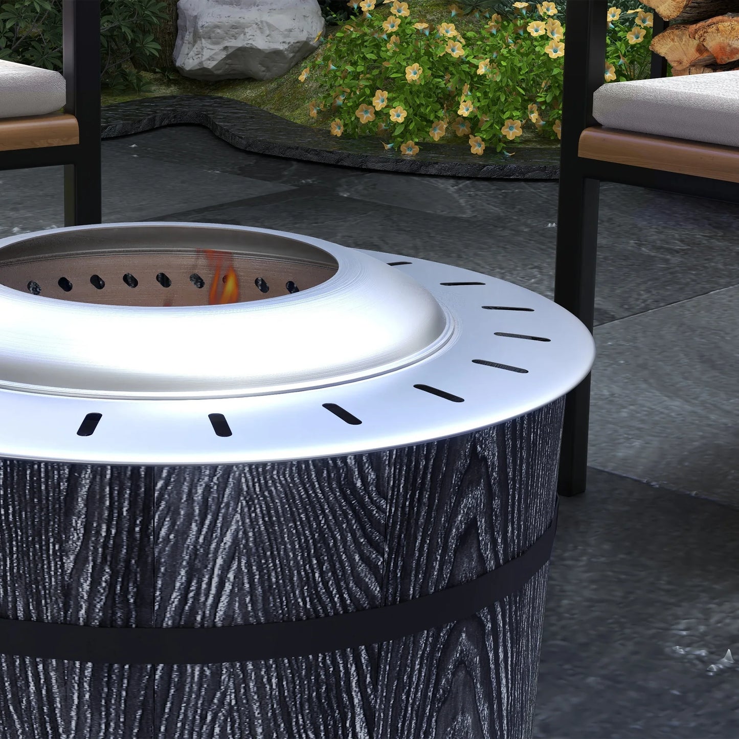 Outsunny Smokeless Wood Fire Pit With Protective Mat