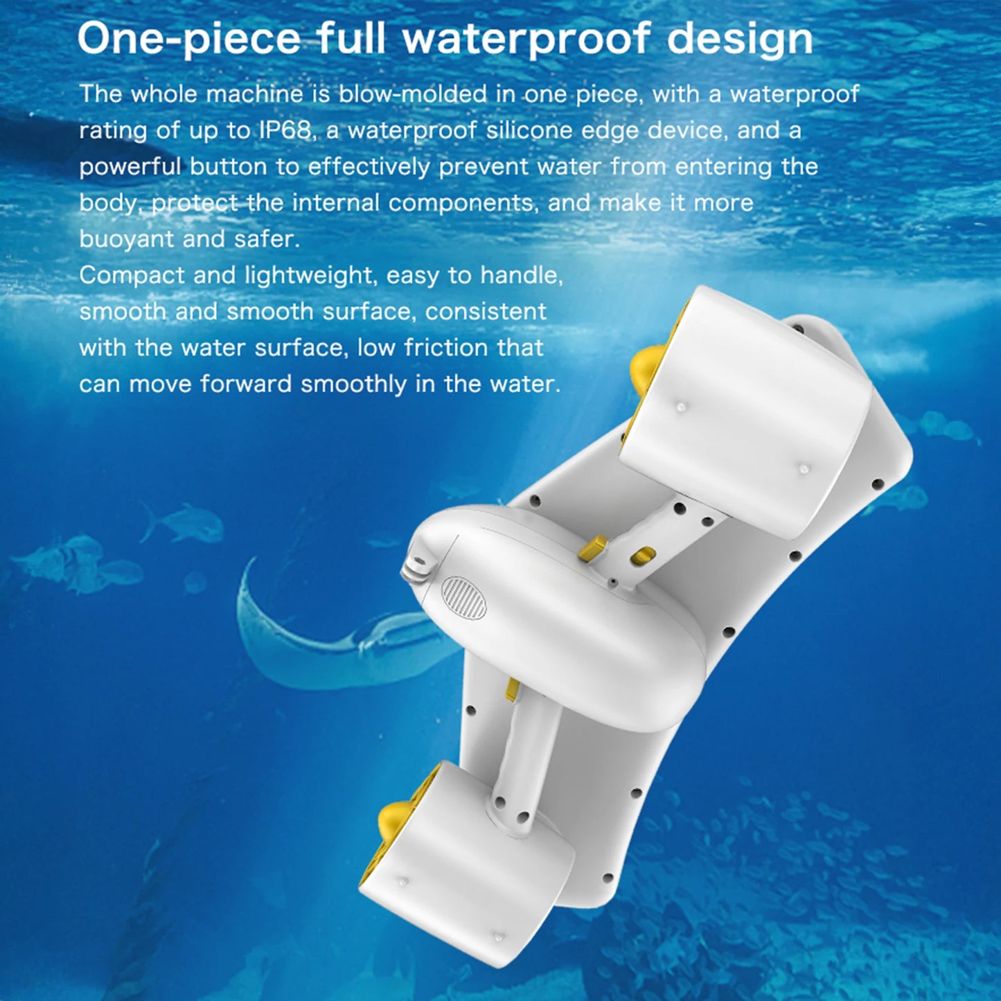 IP68 Waterproof Underwater Scooter 50m Diving Depth Dual Motor 2 Speed 12 kgf Thrust Portable Removable Battery Water Sea Scooter with Sport camera mount and Child Safety Lock for Snorkeling Swimming Diving