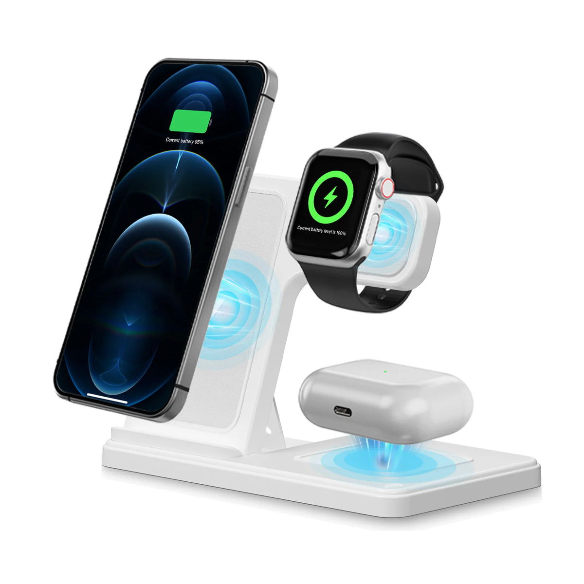 Triple Foldable Magnetic Wireless Charging Station for iPhone Watch AirPods