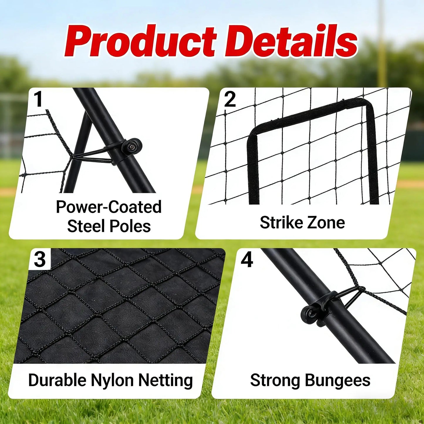Softball Baseball Back Net - 6 x 4 Feet Rebounder for Pitching and Fielding, 3 Goal Zones
