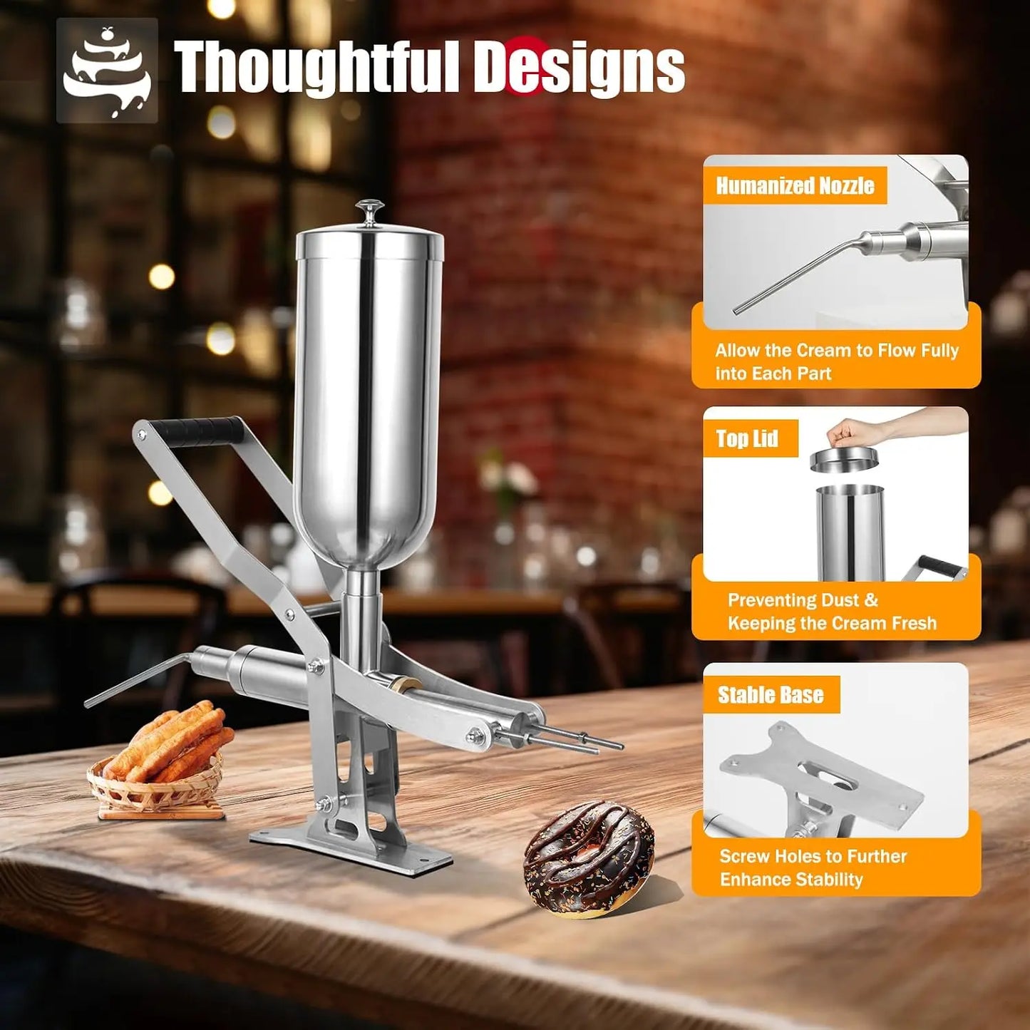 NEW Commercial Donut Filler Machine 5L Manual Donut Jelly Filler Injector Machine Stainless Steel Jelly Cream Filling Machine with 4 Filling Pipes for Restaurant Kitchen