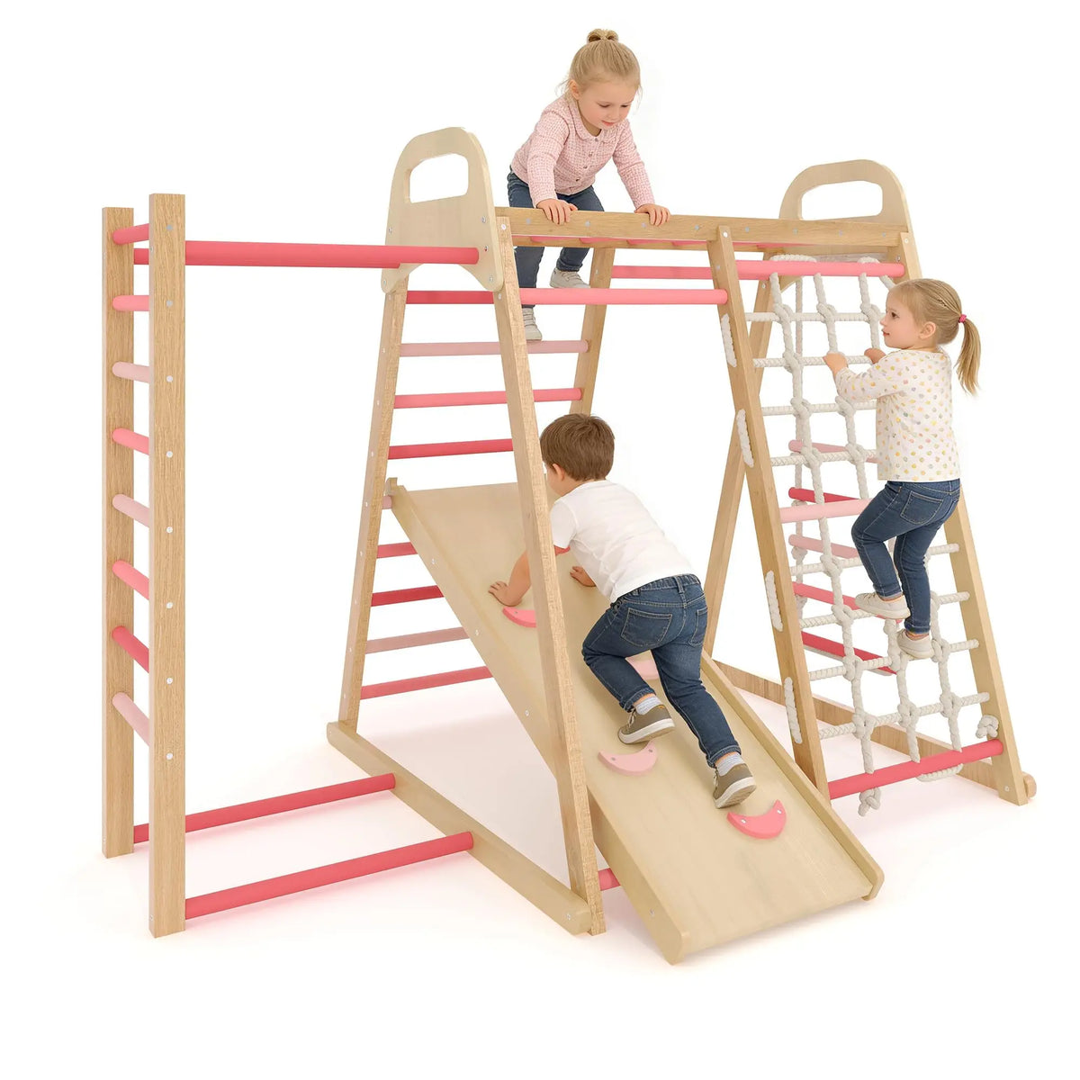 HiMiss Foldable Wooden Climbing Triangle Indoor Jungle Gym