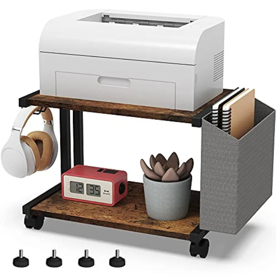 Modern Wooden 2 Tier Under Desk Printer Stand With Office Desktop Organizer