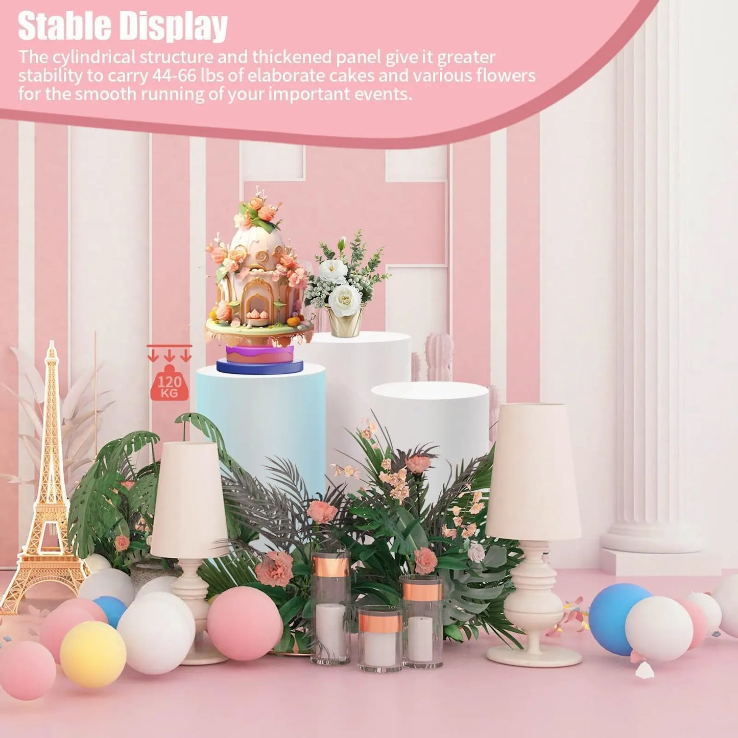 Bymaocar Three Piece Cylinder Pedestal Display Stand For Wedding Party