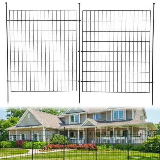Rustproof Metal Garden Fence Panels, 15 Pack No-Dig Animal Barrier for Dogs Rabbits, Decorative Flat Top Fencing with 16 Ground Stakes & Door, 29" W x 32" H for Yard Patio Flower Bed
