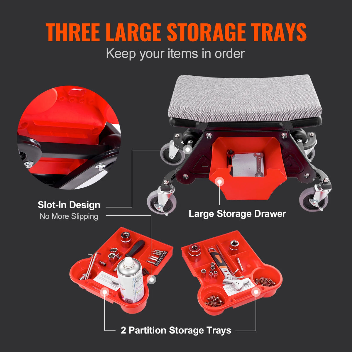 SucceBuy Heavy Duty Rolling Mechanic Seat With Storage