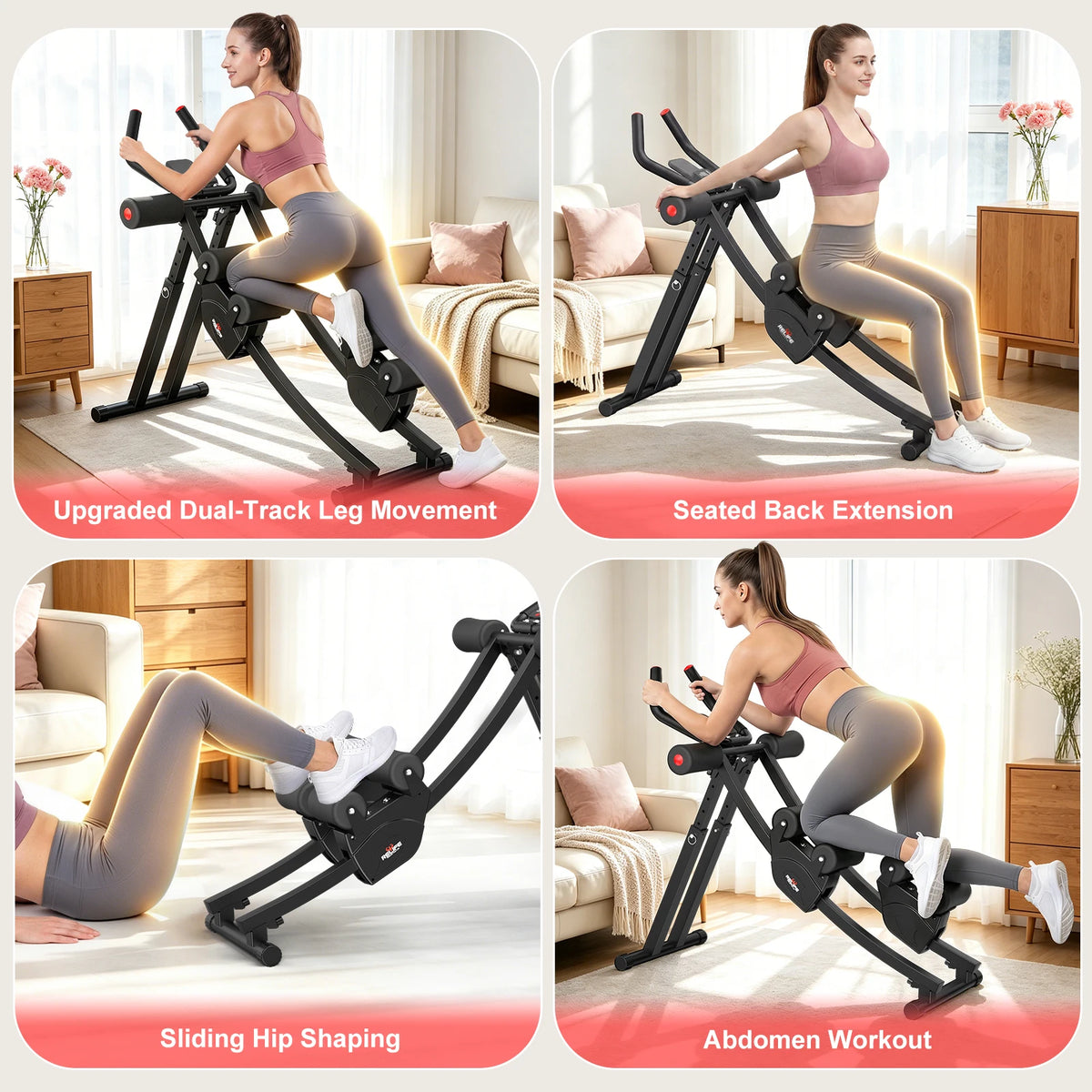 RELIFE Foldable Dual Track Ab Machine Core Trainer for Home Fitness
